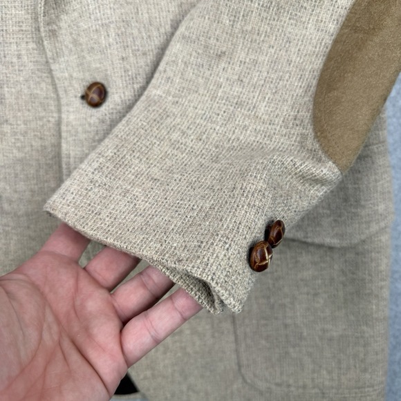 Vintage Pendleton Blazer Mens 40 Beige Virgin Wool Suede Yoke Elbow Patches USA - Picture 5 of 16